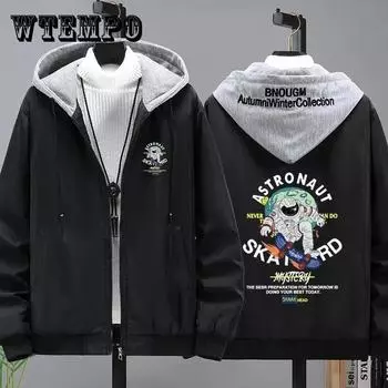 Мужская куртка с капюшоном, зимнее утепленное теплое пальто, обычная тонкая парка, мужские куртки с принтом инопланетянина на хлопковой подкладке 5XL красный