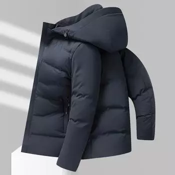 Мужская куртка с капюшоном, зимняя, новая, стильная, для мужчин среднего возраста, простая, повседневная, теплая, свободная, куртка-пуховик для мужчин M чёрный