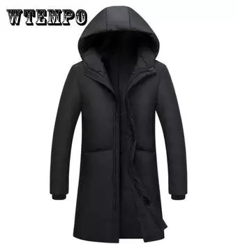 Мужская куртка с капюшоном, зимняя толстая теплая хлопковая куртка средней длины, мужской повседневный топ, однотонные универсальные пальто на молнии, которые можно носить в Северной Канаде 4XL чёрный