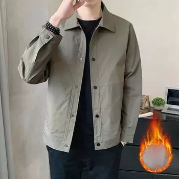 Мужская куртка с лацканами, длинный рукав, бархатная подкладка, застежка на пуговицы, куртка, пальто с M чёрный