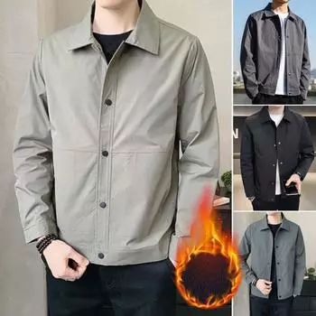 Мужская куртка с лацканами, длинный рукав, бархатная подкладка, застежка на пуговицы, куртка, пальто с M серый