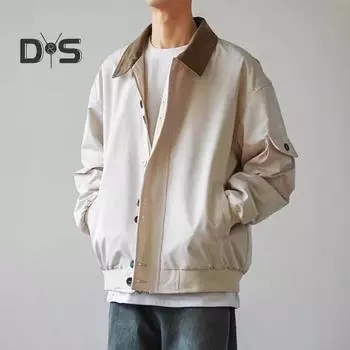 Мужская куртка с лацканами, длинный рукав, цветной дизайн, однобортная куртка на пуговицах, пальто с карманами, повседневная верхняя одежда M коричневый