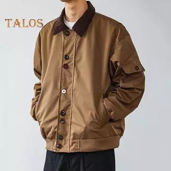 Мужская куртка с лацканами, длинный рукав, цветной дизайн, однобортная куртка на пуговицах, пальто с карманами, повседневная верхняя одежда M коричневый