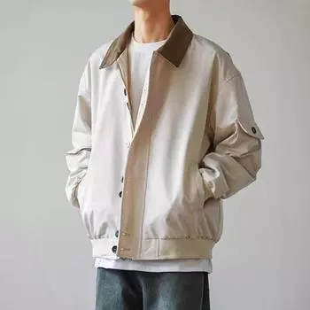 Мужская куртка с лацканами, длинный рукав, цветной дизайн, однобортная куртка на пуговицах, пальто с карманами, повседневная верхняя одежда M коричневый