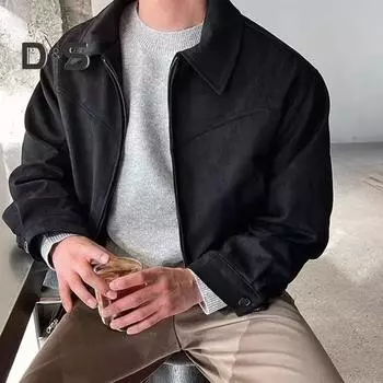 Мужская куртка с лацканами, длинный рукав, на молнии, дизайн, куртка, пальто с карманами, однотонное короткое пальто, уличный офис, повседневная одежда M коричневый