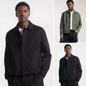 Мужская куртка с лацканами, длинный рукав, однобортное пальто среднего возраста с накладным карманом, однотонное M зелёный