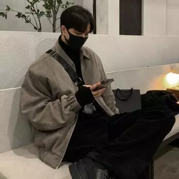 Мужская куртка с лацканами, длинный рукав, застежка-молния, куртка, пальто с карманами, однотонная M серый