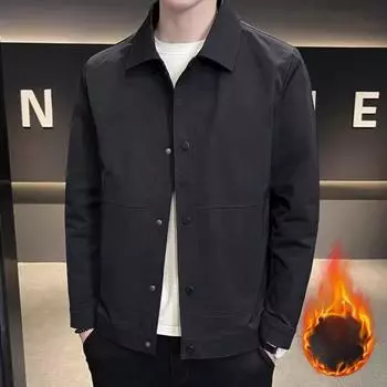 Мужская куртка с лацканами, длинным рукавом, бархатной подкладкой, застежкой на пуговицы, куртка, пальто с карманами, осень-зима, однотонная верхняя одежда M синий