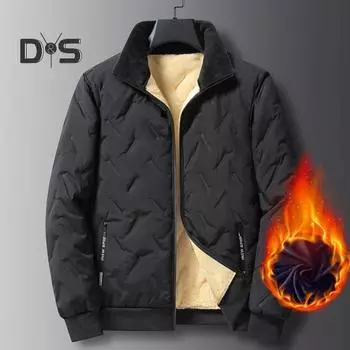 Мужская куртка с лацканами, длинным рукавом, рельефными линиями, карманами на молнии, эластичным подолом, плюшевой подкладкой, однотонным утолщенным пальто XXL чёрный