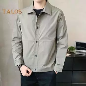 Мужская куртка с лацканами, длинным рукавом, застежкой на пуговицы, пальто с боковыми карманами, весна-осень, однотонная повседневная верхняя одежда M чёрный