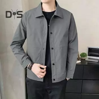 Мужская куртка с лацканами, длинным рукавом, застежкой на пуговицы, пальто с боковыми карманами, весна-осень, однотонная повседневная верхняя одежда M светло-серый