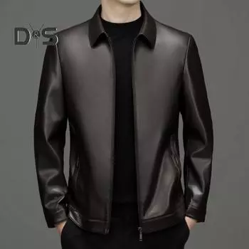 Мужская куртка с лацканами, длинным рукавом, застежкой-молнией, стандартный крой, пальто, однотонная короткая куртка из искусственной кожи, повседневная уличная верхняя одежда M коричневый