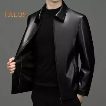 Мужская куртка с лацканами, длинным рукавом, застежкой-молнией, стандартный крой, пальто, однотонная короткая куртка из искусственной кожи, повседневная уличная верхняя одежда L коричневый