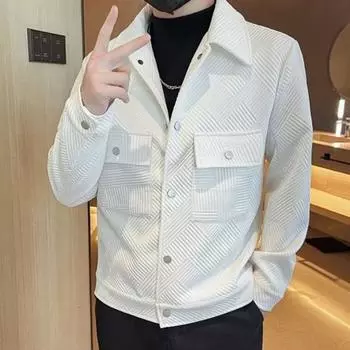 Мужская куртка с лацканами, длинными рукавами, карманами с клапанами, однобортная куртка, пальто, однотонное M чёрный