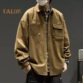 Мужская куртка с лацканами, длинными рукавами, карманами-клапанами, однотонное пальто свободного кроя, планка с пуговицами, повседневная верхняя одежда XL хаки