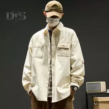 Мужская куртка с лацканами, длинными рукавами, карманами-клапанами, однотонное пальто свободного кроя, планка с пуговицами, повседневная верхняя одежда M абрикосовый