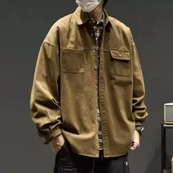 Мужская куртка с лацканами, длинными рукавами, карманами-клапанами, однотонное пальто свободного кроя, планка с пуговицами M хаки