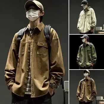 Мужская куртка с лацканами, длинными рукавами, карманами-клапанами, однотонное пальто свободного кроя, планка с пуговицами, повседневная верхняя одежда L хаки