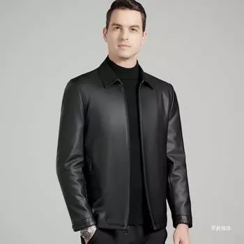 Мужская куртка с лацканами для пап среднего возраста, деловая повседневная кожаная куртка, осенняя новая куртка из овечьей кожи 170