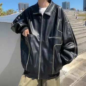 Мужская куртка с лацканами и длинным рукавом из искусственной кожи с множеством карманов, застежкой-молнией, водонепроницаемое ветрозащитное теплое пальто S зелёный