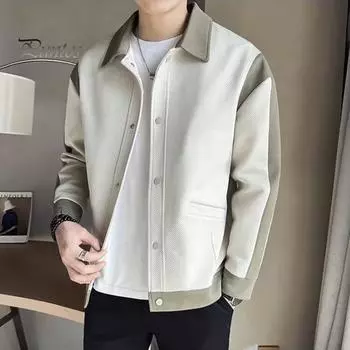 Мужская куртка с лацканами и длинным рукавом, цветная куртка в стиле пэчворк, пальто с карманами, застежка на пуговицы, повседневная верхняя одежда на весну и осень M абрикосовый