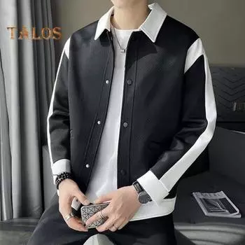 Мужская куртка с лацканами и длинным рукавом, цветная куртка в стиле пэчворк, пальто с карманами, застежка на пуговицы, повседневная верхняя одежда на весну и осень M абрикосовый