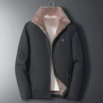 Мужская куртка с лацканами из утолщенного бархата для людей среднего и пожилого возраста: Теплая, модная верхняя одежда на весну/осень 4XL чёрный