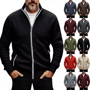 Мужская куртка с лацканами, однотонное повседневное пальто с карманом на молнии L армия зеленый