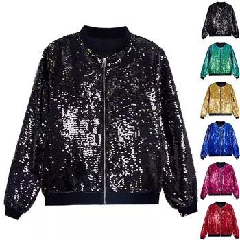 Мужская куртка с пайетками, праздничное пальто, праздничный наряд, флип-бейсбольная форма с пайетками для концерта L чёрный