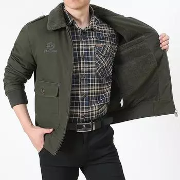 Мужская куртка с подкладкой на осень и зиму, удобная куртка с воротником-стойкой, повседневная теплая куртка больших размеров 6XL зелёный
