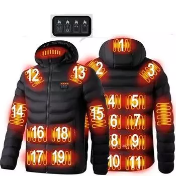 Мужская куртка с подогревом на 19 зон, USB зимние уличные куртки с электрическим подогревом, теплые куртки с подогревом, термопальто, одежда, обогреваемая хлопковая куртка S синий