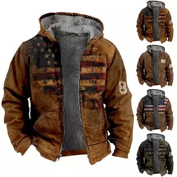 Мужская куртка с принтом флага, мужская весенне-осенняя повседневная трендовая куртка на молнии с капюшоном L армия зеленый