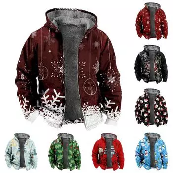 Мужская куртка с рождественским принтом, мужская весенне-осенняя повседневная трендовая куртка на молнии с капюшоном XXL чёрный