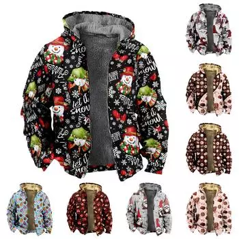 Мужская куртка с рождественским принтом, мужская весенне-осенняя повседневная трендовая куртка на молнии с капюшоном L светло-серый