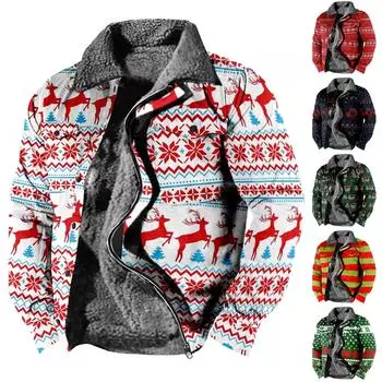 Мужская куртка с рождественским принтом, мужская весенне-осенняя повседневная трендовая куртка на молнии с капюшоном L светло-синий