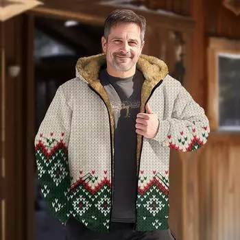 Мужская куртка с рождественским принтом, мужская весенняя повседневная куртка с капюшоном на молнии L бежевый