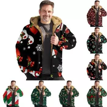 Мужская куртка с рождественским принтом, мужская весенняя повседневная куртка с капюшоном на молнии L чёрный