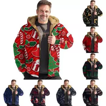 Мужская куртка с рождественским принтом, мужская весенняя повседневная куртка с капюшоном на молнии L чёрный