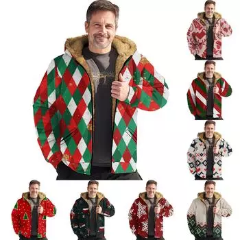 Мужская куртка с рождественским принтом, мужская весенняя повседневная куртка с капюшоном на молнии XXXXXXXL