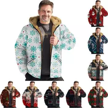 Мужская куртка с рождественским принтом, мужская весенняя повседневная куртка с капюшоном на молнии L бежевый