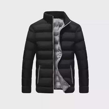 Мужская куртка с толстой хлопковой подкладкой - воротник-стойка, облегающий крой, молодежный дизайн с цветовыми блоками 5XL черный серый