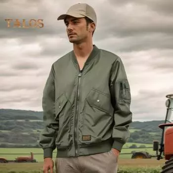 Мужская куртка с воротником-стойкой, длинным рукавом, застежкой-молнией, бейсбольная куртка, однотонная, эластичный подол, спортивная одежда для активного отдыха с карманами M зелёный