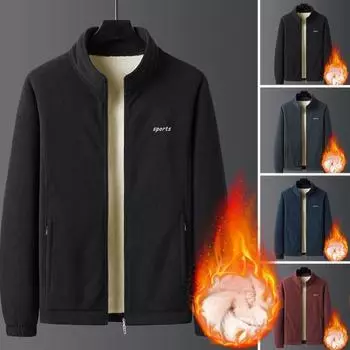 Мужская куртка с воротником-стойкой, длинным рукавом, на утолщенной бархатной подкладке, теплое зимнее пальто с M чёрный