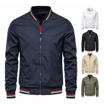 Мужская куртка с воротником-стойкой и длинным рукавом, цветная бейсбольная куртка с застежкой-молнией M белый