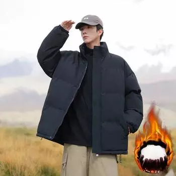Мужская куртка с воротником-стойкой и хлопковой подкладкой для мальчиков на осень и зиму. Новая свободная ветрозащитная и утепленная утепленная куртка с хлопковой подкладкой. S