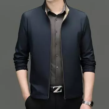 Мужская куртка с воротником-стойкой, весна и осень, новый повседневный пиджак большого размера для пап среднего возраста, деловой мужской стиль M