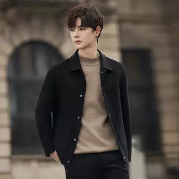 Мужская куртка шерстяное пальто осень и зима повседневное облегающее модное красивое двухстороннее шерстяное пальто для мужчин M чёрный