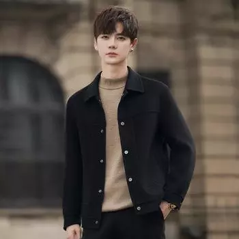 Мужская куртка шерстяное пальто осень и зима повседневное облегающее модное красивое двухстороннее шерстяное пальто для мужчин M чёрный