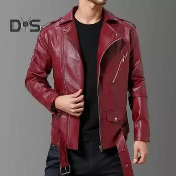 Мужская куртка Slim Fit из искусственной кожи, однотонное пальто с диагональной застежкой-молнией, регулировка ремня, ветрозащитное пальто M белый