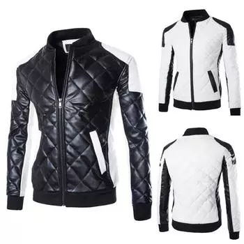 Мужская куртка Slim Fit Мотоциклетная искусственная кожа Зимнее теплое пальто-бомбер Пальто M